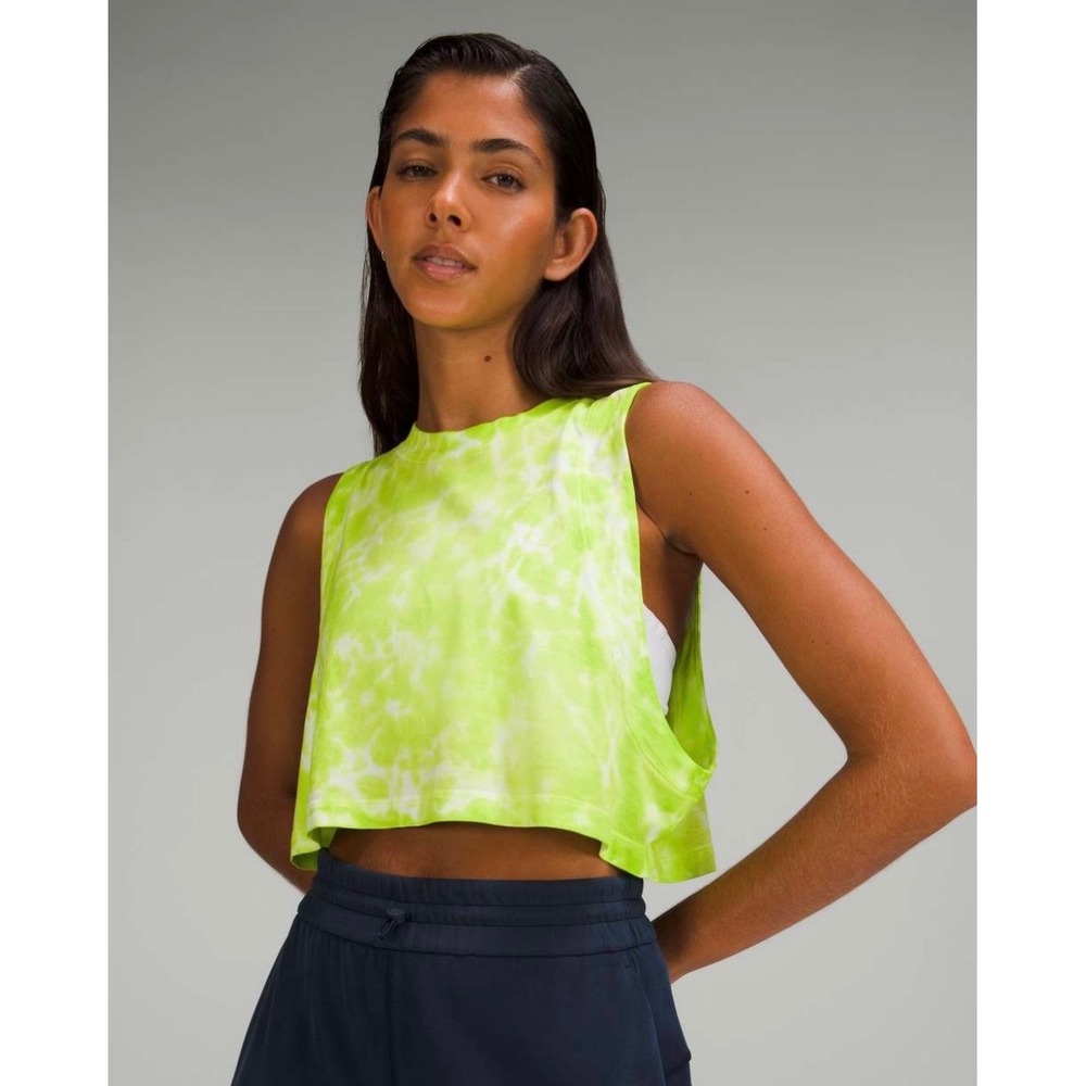 Lululemon All Yours Cropped Cotton Tank Top Marmoleado Tie Dye Eccentric Lime 10